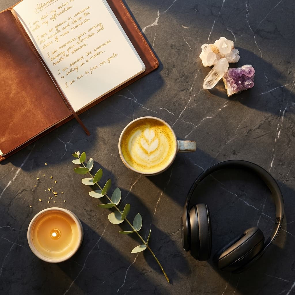 Hourglass with indigo-blue sand flowing into warm amber-gold sand, dual-tone glow on dark surface